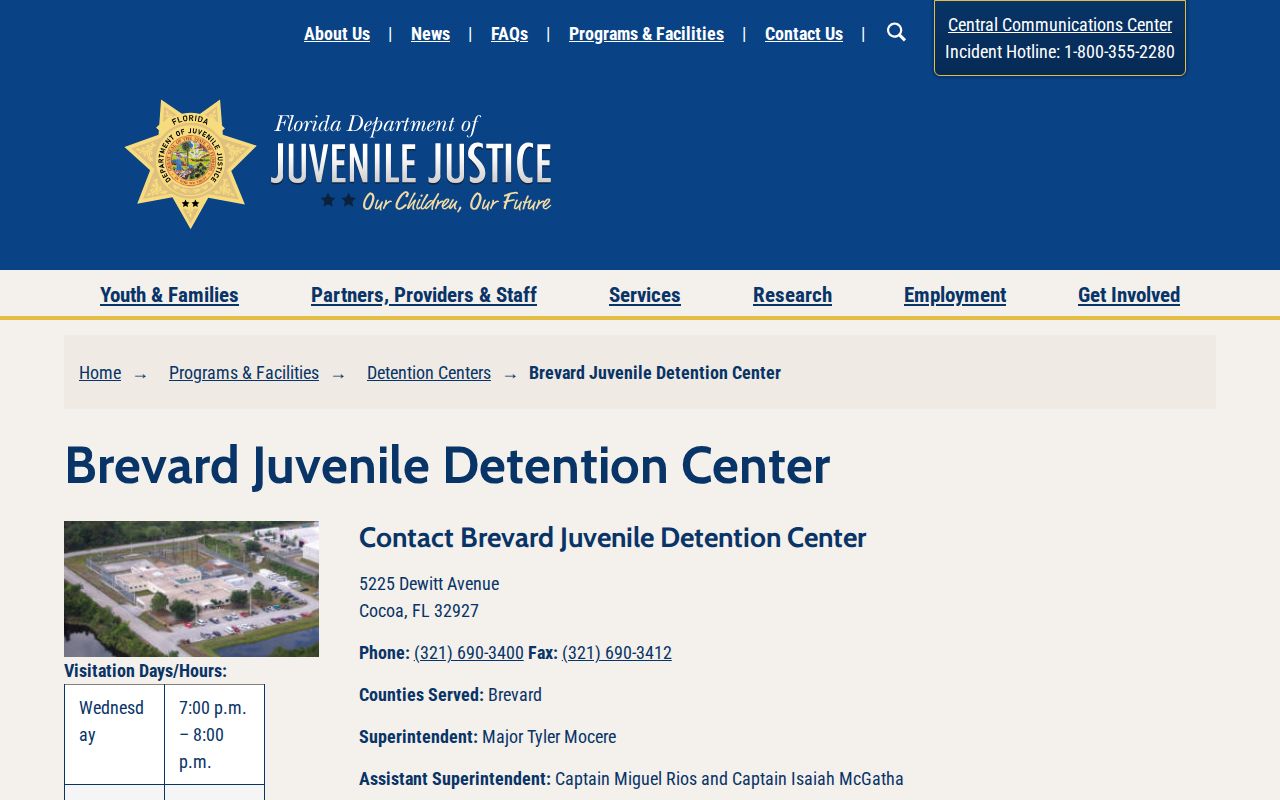 Brevard Juvenile Detention Center release contact information