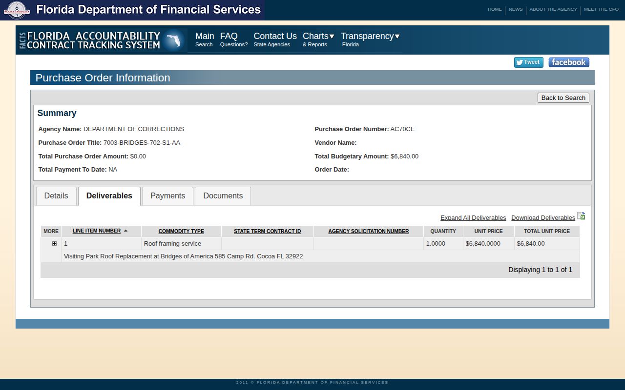 Cocoa Bridge Community Release Center official property record