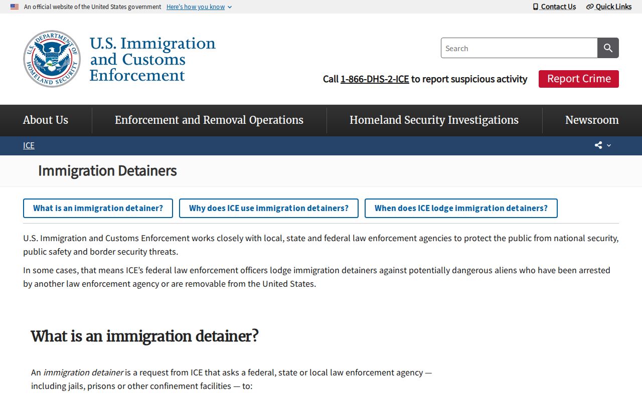 ICE guidance distinguishing a requested custody handoff from criminal release