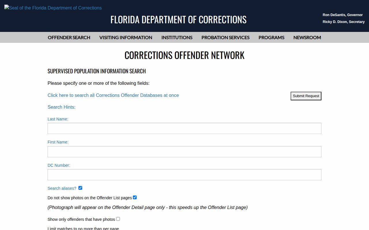 Brevard County parole and probation supervised population search