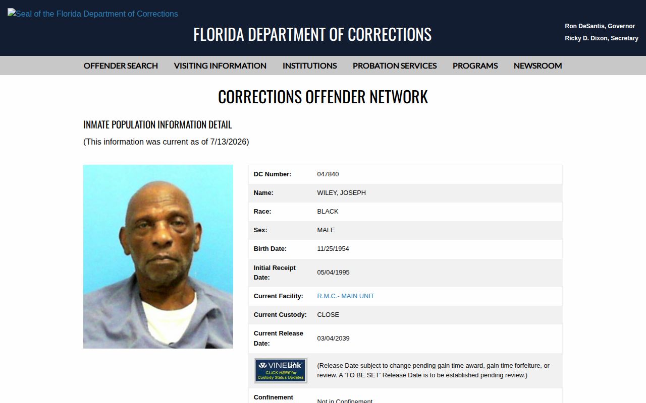 Exact FDC Current Release Date label for a Brevard County projected release lookup