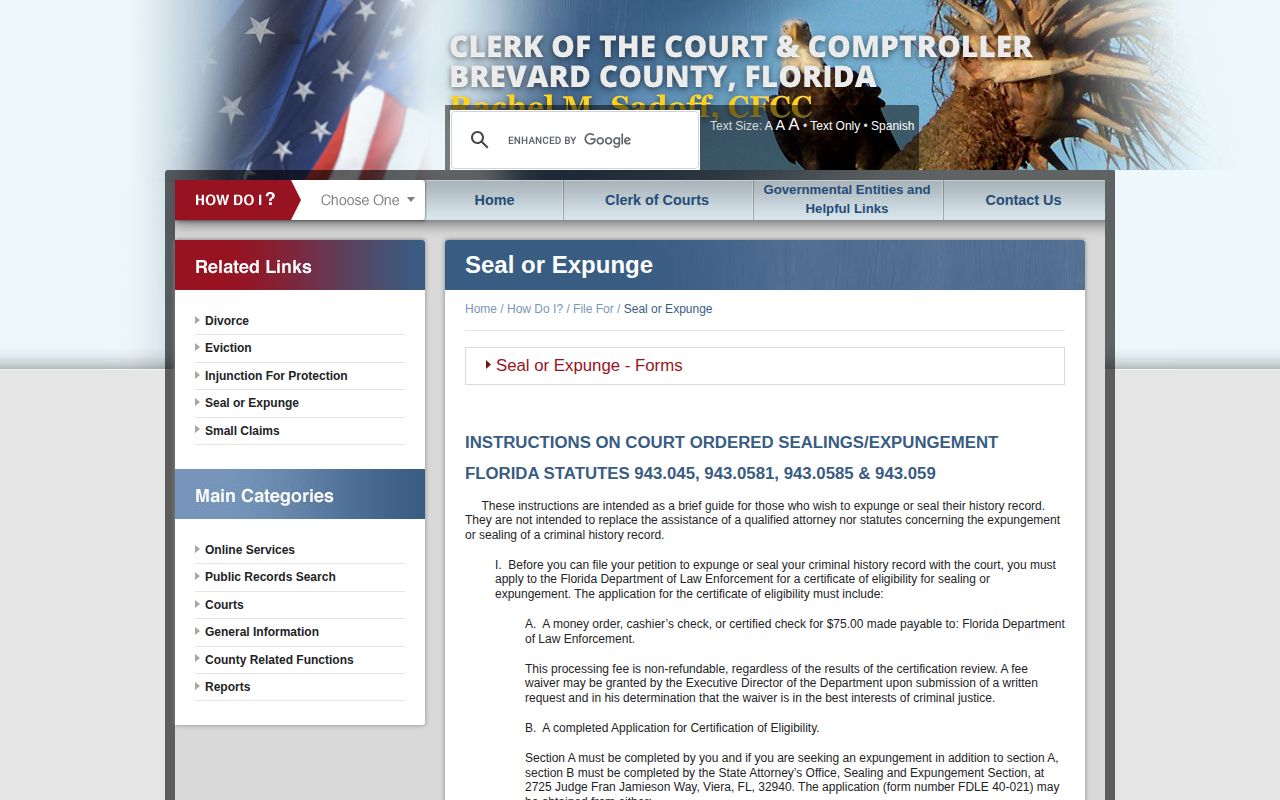 Brevard Clerk sealing and expungement route for release mugshots