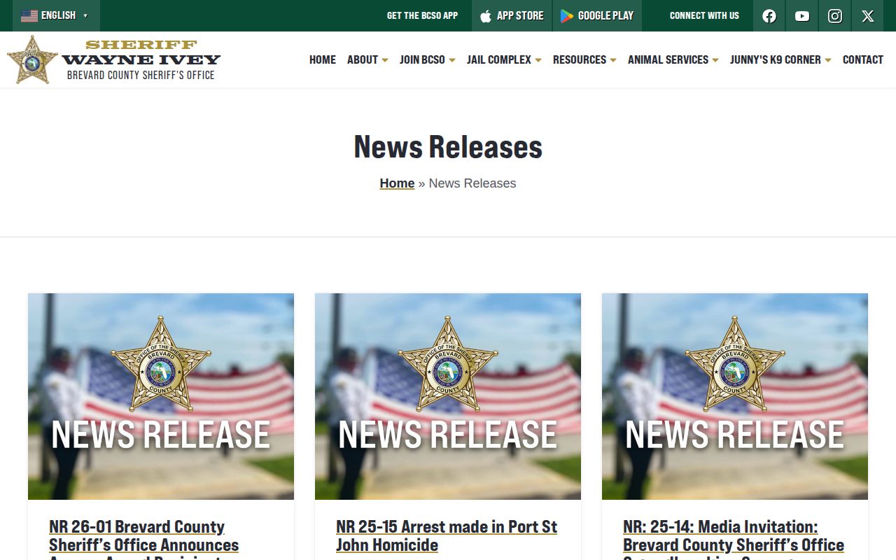 Official BCSO photo-bearing news archive for Brevard County release mugshots