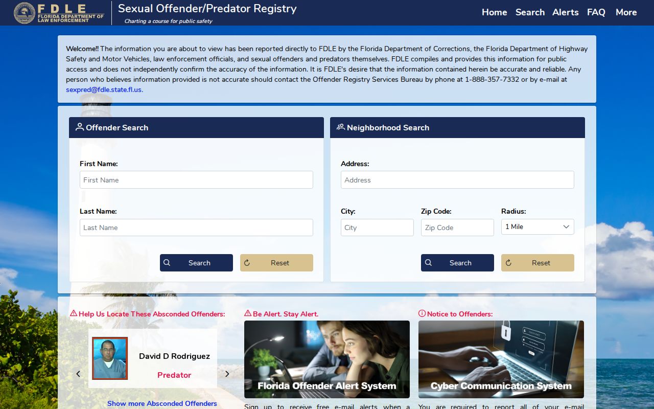FDLE registry route for limited Brevard County released inmate mugshots